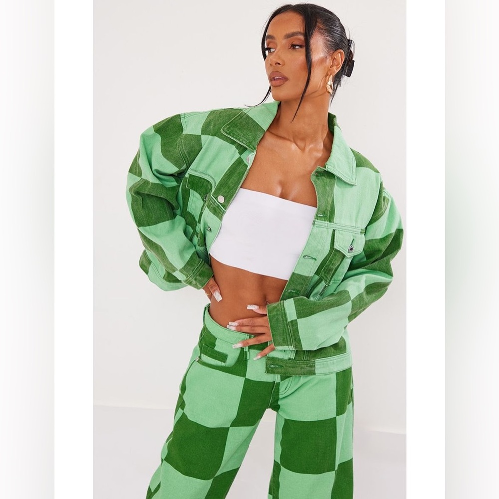 Green checkers Jean jacket - pretty little thing. NEW